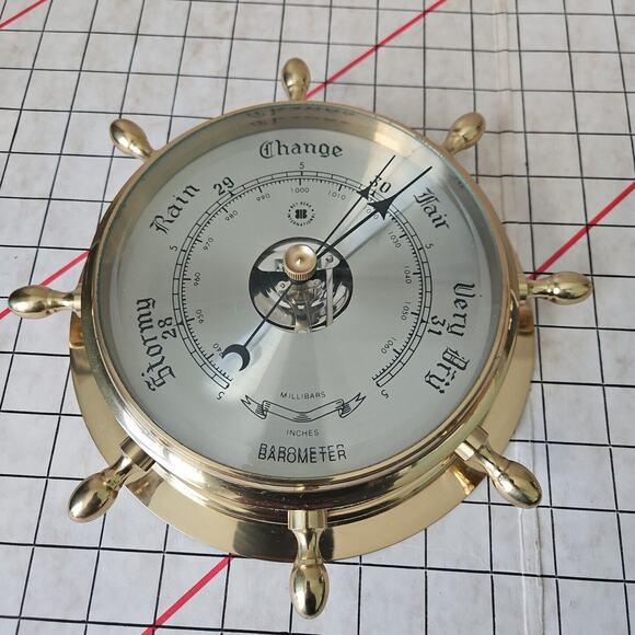 Bey Berk Brass SB402 Boat Ship Wheel Barometer Porthole Glass Nautical 9" Decor - Picture 2 of 16